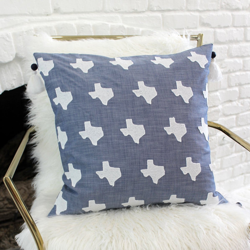 Texas Blues Embroidered Pillow with Insert